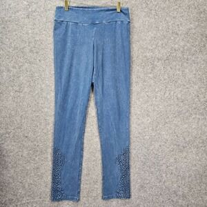 Lace Ankle Leggings Women L Blue Mineral Wash CHATOYANT Ballet Cottage USA 30x30